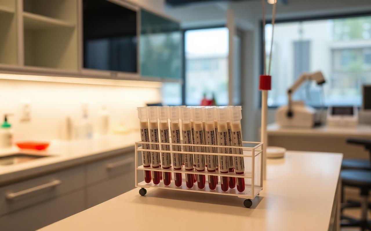 Blood test tubes in a modern clinical laboratory