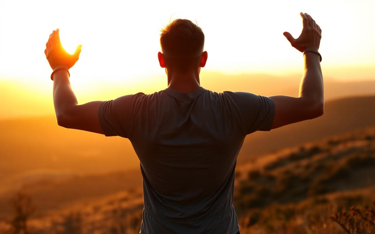 Man feeling energized at sunrise