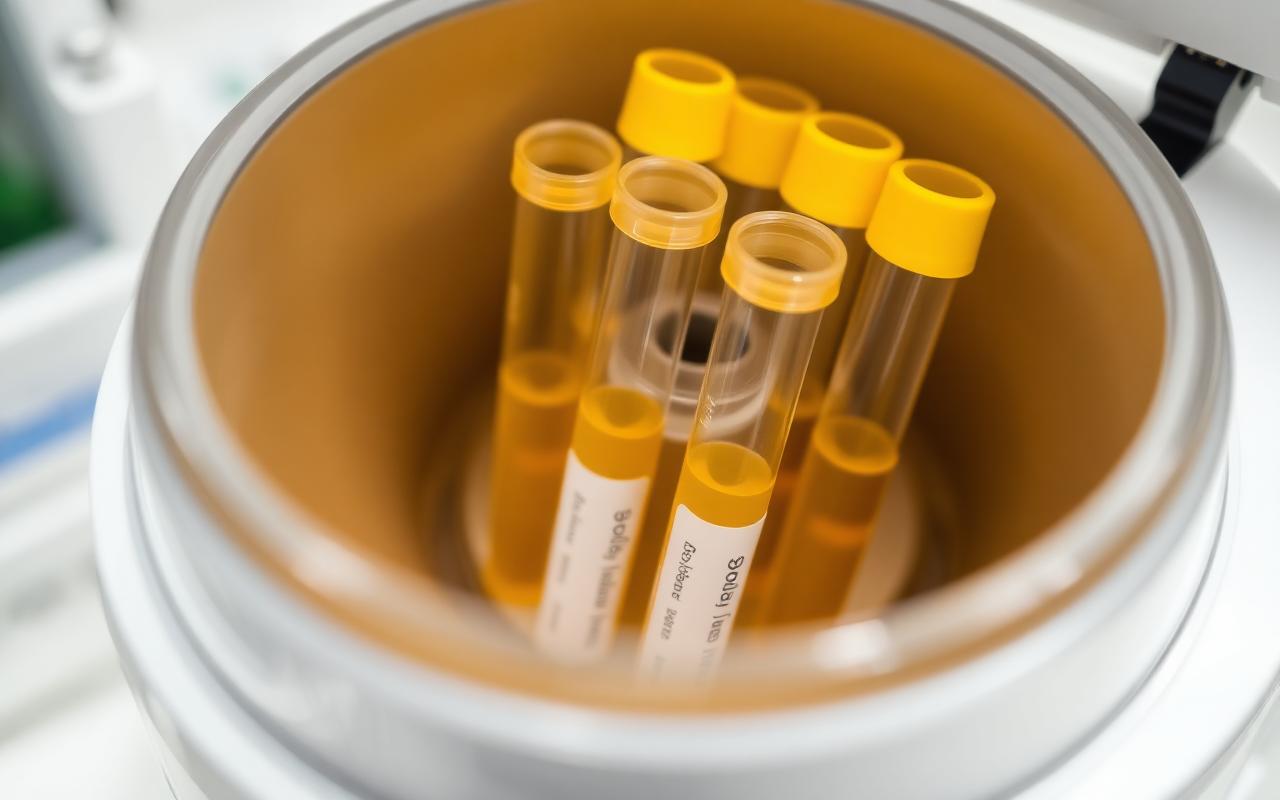 PRP centrifuge with plasma tubes in clinical setting